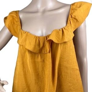 BP. Women's Dark Mustard Yellow Off The Shoulder Ruffle Detail Blouse Size S